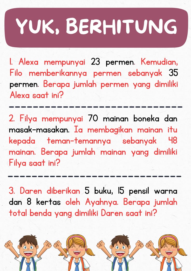 Penjumlahan Soal Cerita Panduan membaca Matematika kelas tiga