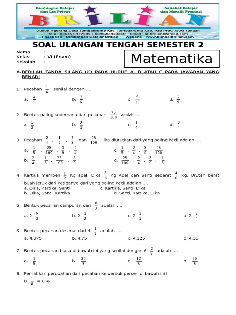 Bocoran 25 soal ulangan akhir semester 2 kelas 5 matematika yang sering muncul di ujian