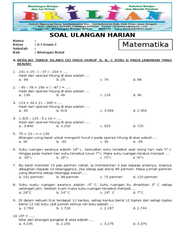 Soal Matematika Kelas 6 Bab 1 Dalchaebi