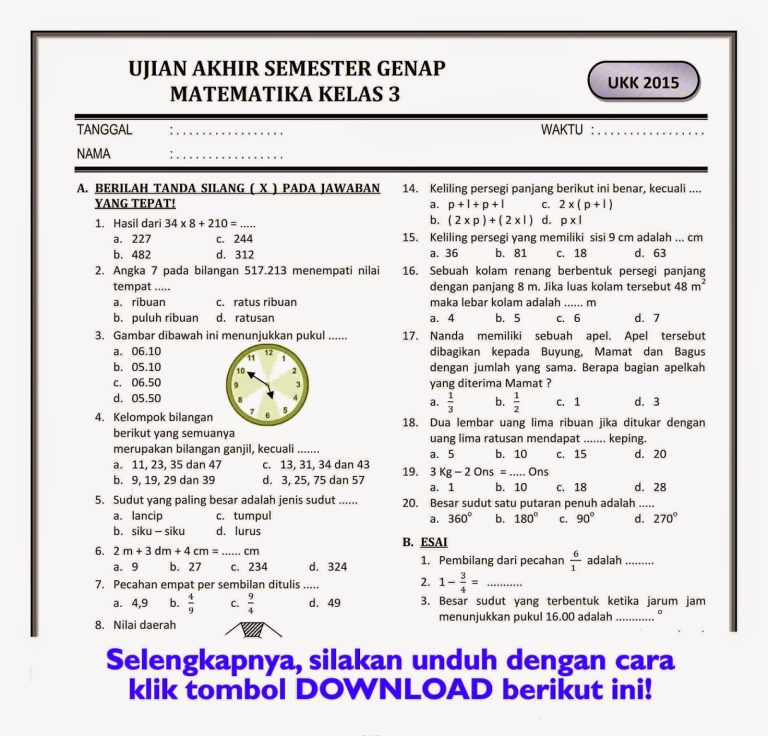 5 Bank Soal Kelas 3 SD Semester 2 PDF Siap Cetak dari Bimbel Brilian