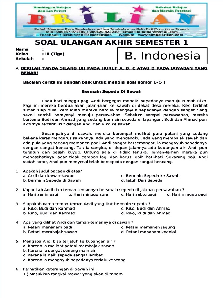Ternyata Ini 5 Soal Bahasa Indonesia Kelas 3 SD Semester 1 PDF yang Paling Dicari Guru