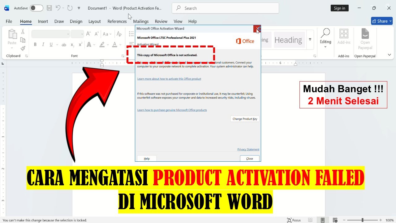 CARA MENGATASI PRODUCT ACTIVATION FAILED DI MICROSOFT WORD - YouTube