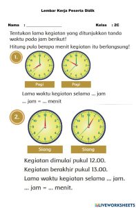 Worksheet Sekolah Dasar Belajar Waktu Matematika Kelas Tiga - Free Word