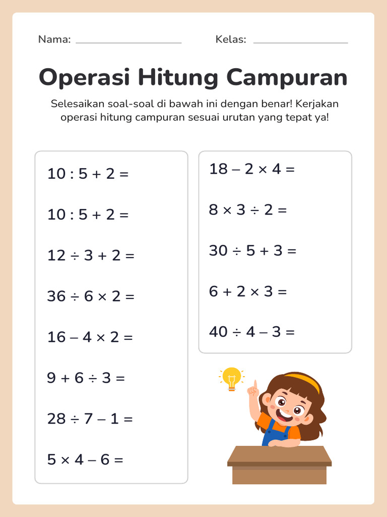 5 Contoh Soal Cerita Operasi Hitung Campuran Kelas 3 yang Jarang Diketahui Orang Tua