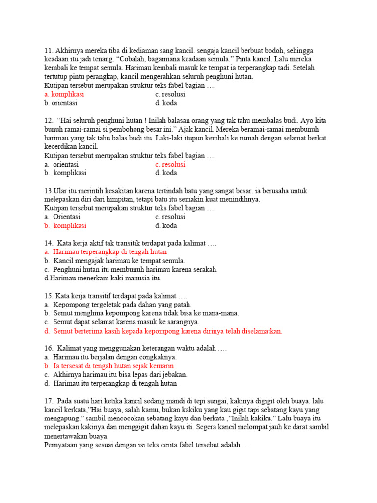 Soal Fabel untuk Kelas 2 SD PDF