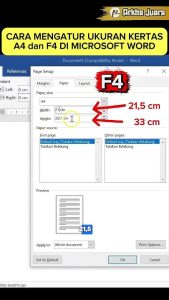 CARA MENGATUR UKURAN KERTAS A4 dan F4 DI MICROSOFT WORD belajarword