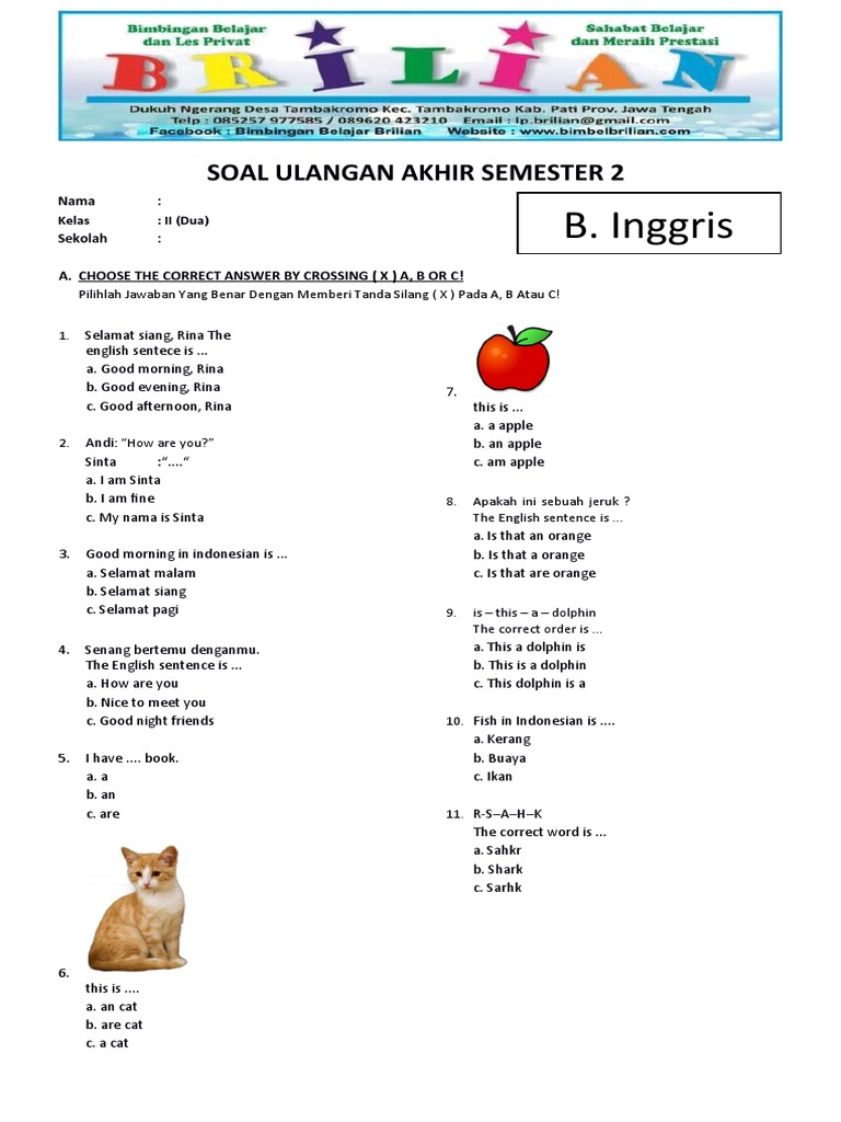 5 Contoh Soal PTS Bahasa Inggris Kelas 2 Semester 1 yang Wajib Dipelajari Sekarang