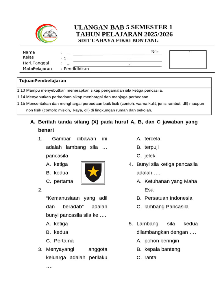 60 Contoh Soal Tes Substantif PPG Prajabatan 2026 Plus Bocoran Contoh Soal Tentang Sila Ketiga Kelas 4 SD