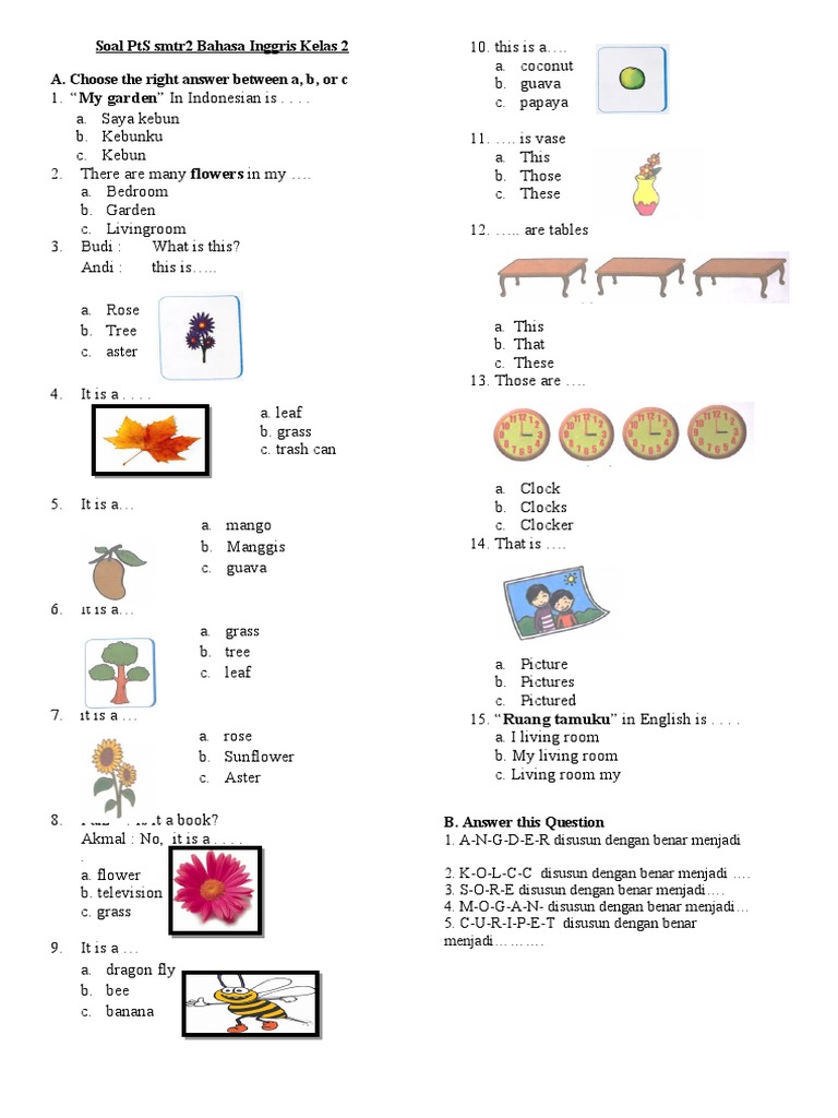 7 Contoh Soal PTS Bahasa Inggris Kelas 2 SD Wajib Dikuasai Sebelum Ujian