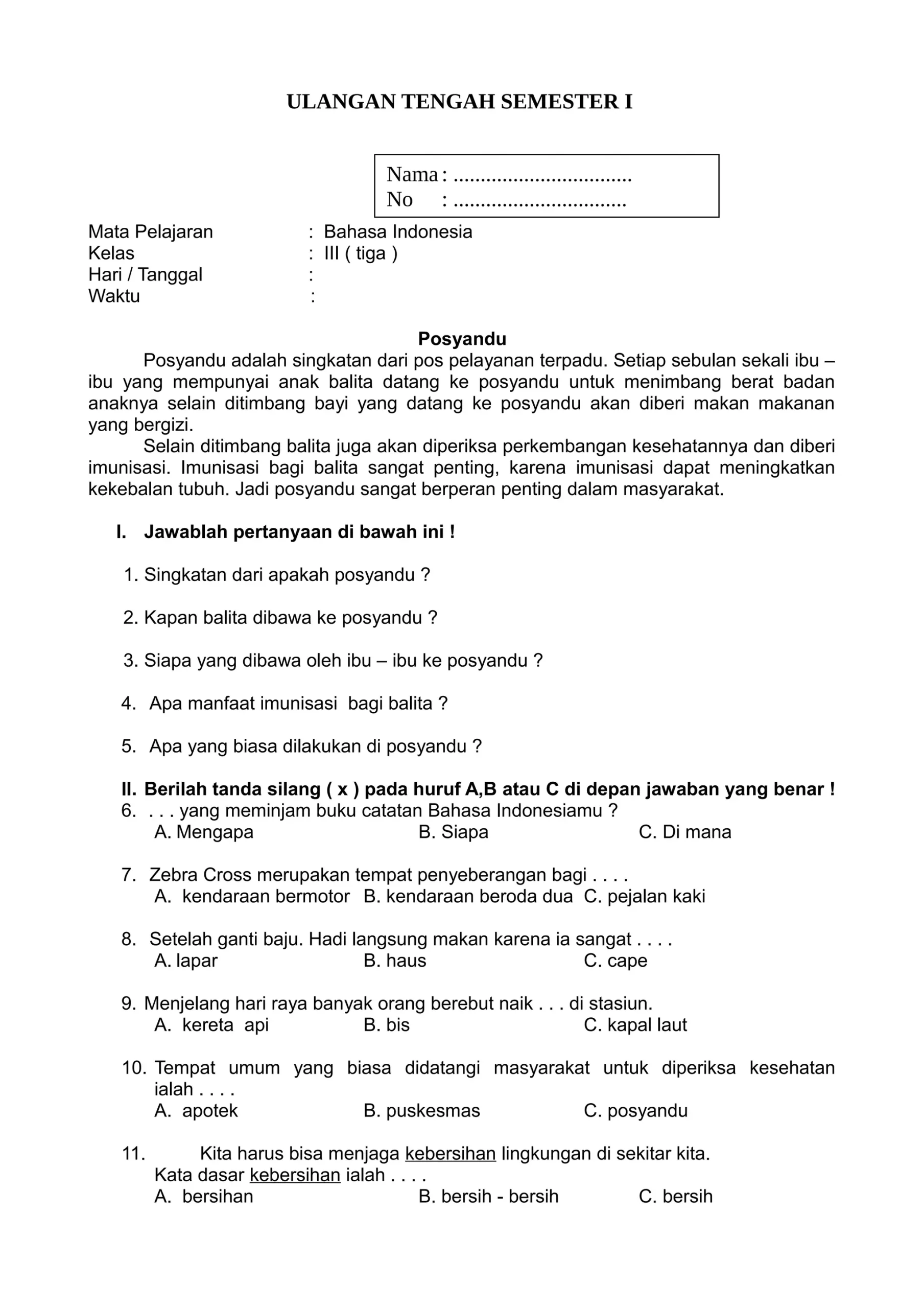 Kumpulan soal bahasa indonesia kelas 3 semester 2 bab 1 yang wajib dikuasai siswa