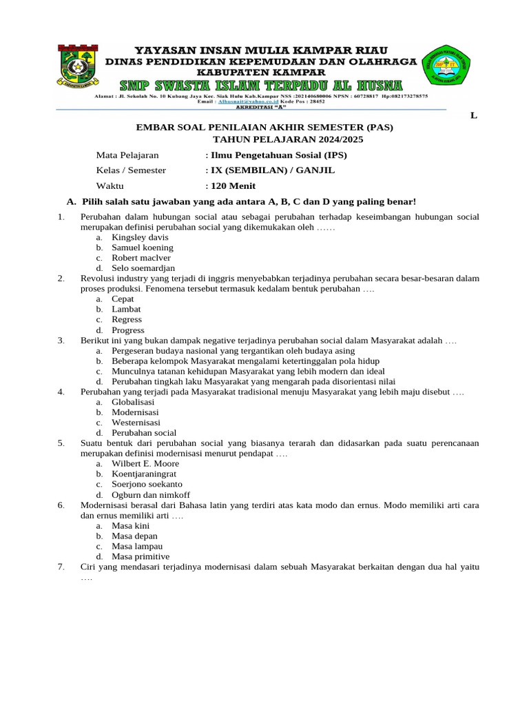 Rahasia Sukses Ujian dengan Naskah Soal IPS US Semester 1 Kelas 9 KTSP Terbaru